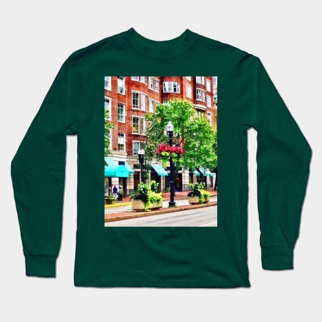 Boston MA - Shops Along Boyleston Street Long Sleeve T-Shirt by SusanSavad